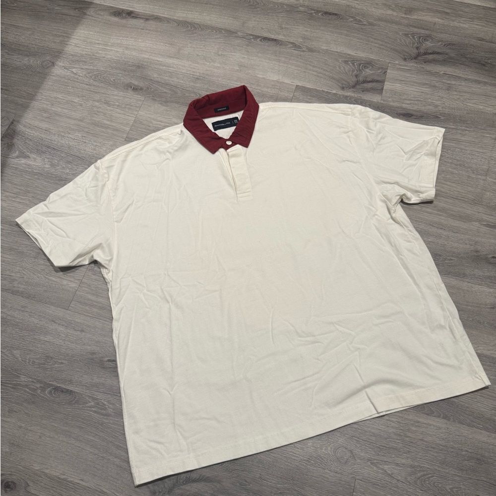 Abercrombie and Fitch Men's Cream Shirt with Maroon Collar